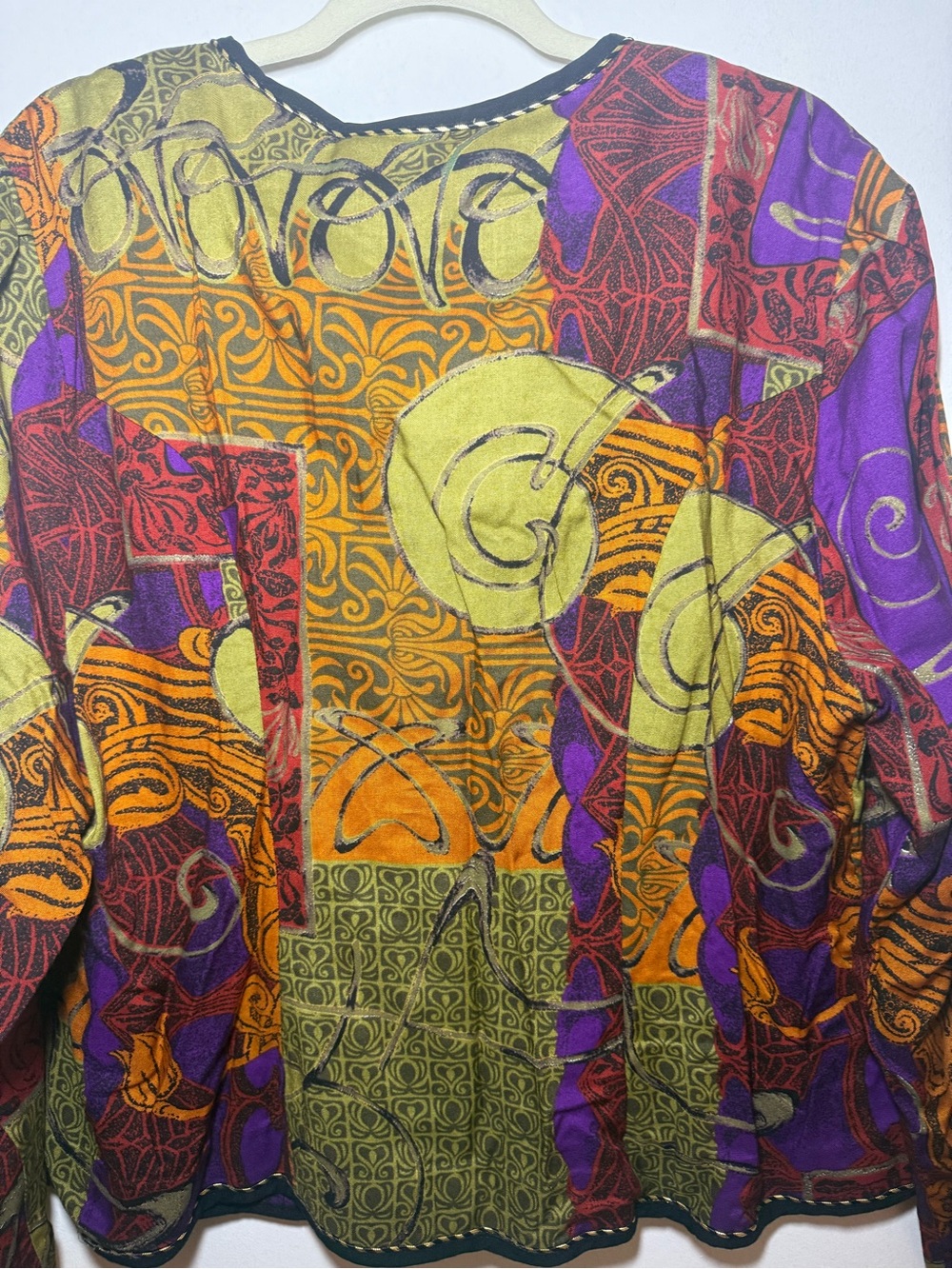 A.S. Elliot Quilted Cotton Abstract Whimsy Multicolor V-Neck Button Fall Jacket - Picture 7 of 7